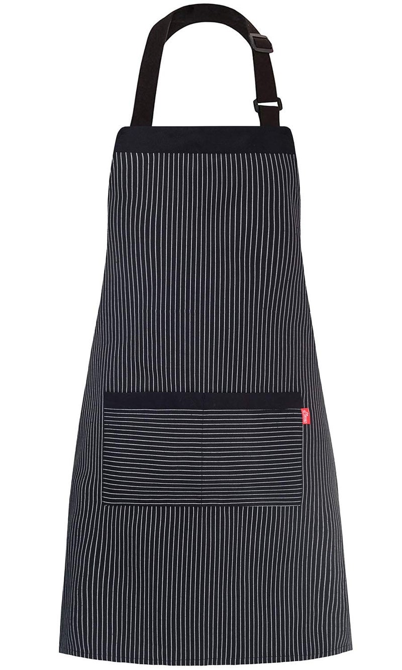 ALIPOBO Aprons for Women and Men, Kitchen Chef Apron with 2 Pockets and 40" Long Ties, Adjustable Bib Apron for Cooking, Serving - 32" x 28" - Black/White Pinstripe - 1 Pcs - Image 1